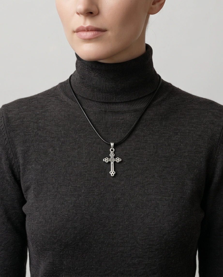 Silver Detailed Decorative Cross Necklace