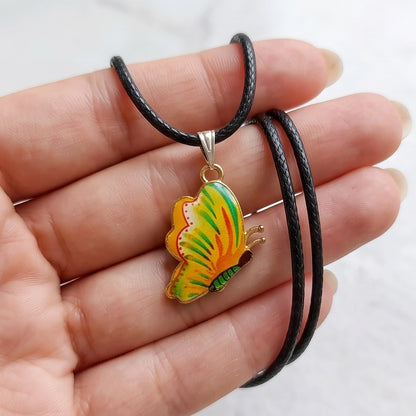 Bright Yellow & Green Butterfly Cord Necklace