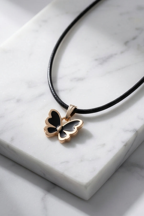 Gold and Black Butterfly Pendant Necklace