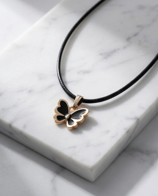 Gold and Black Butterfly Pendant Necklace