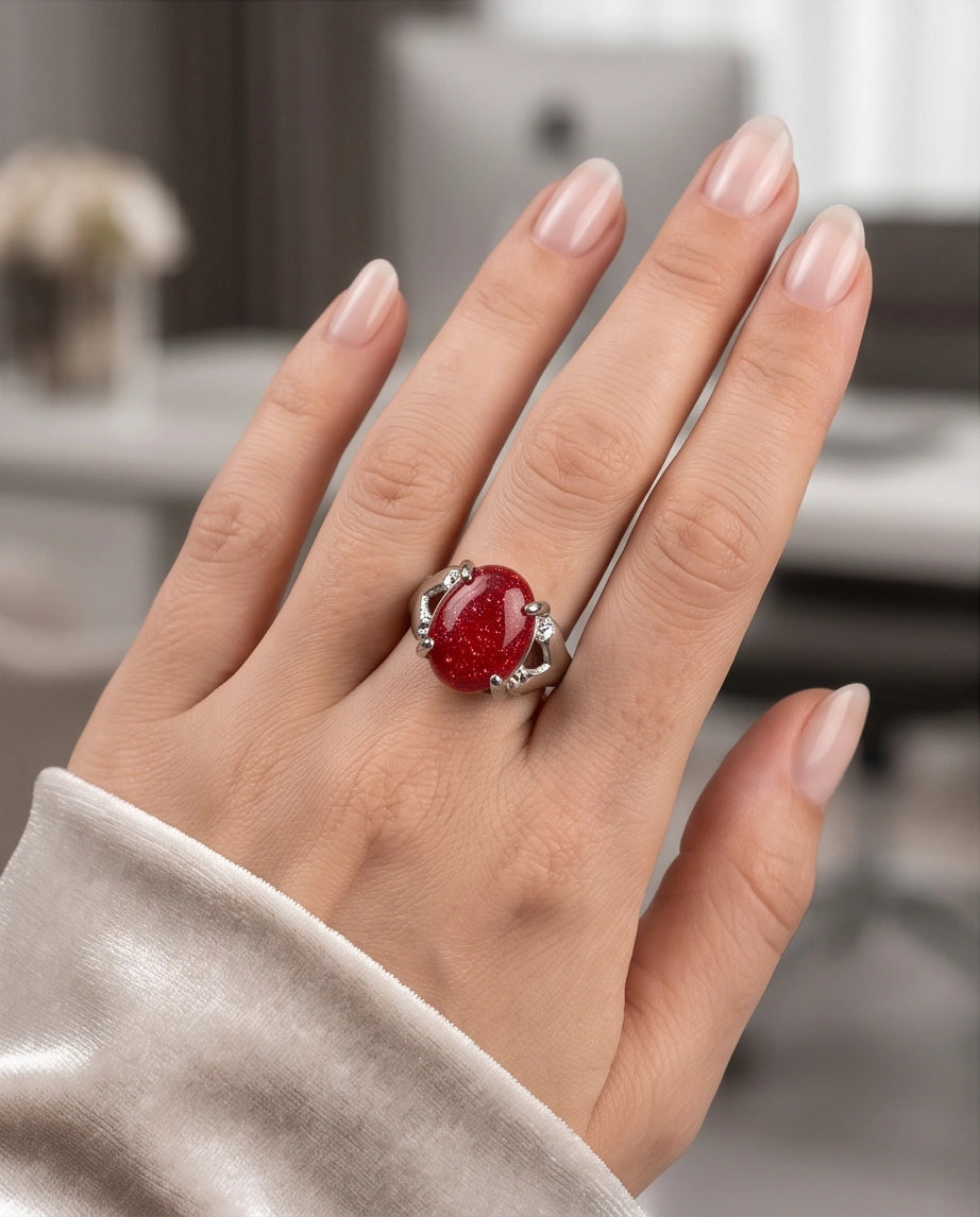 Majestic Lion Red Goldstone Ring