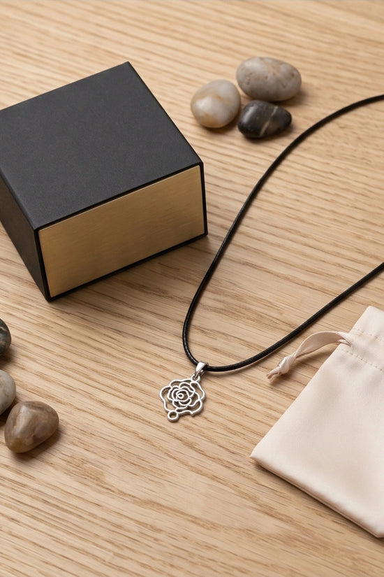 Silver Cutout Rose Pendant Necklace