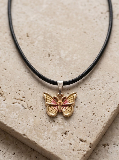 Gold & Pink Butterfly Pendant Necklace