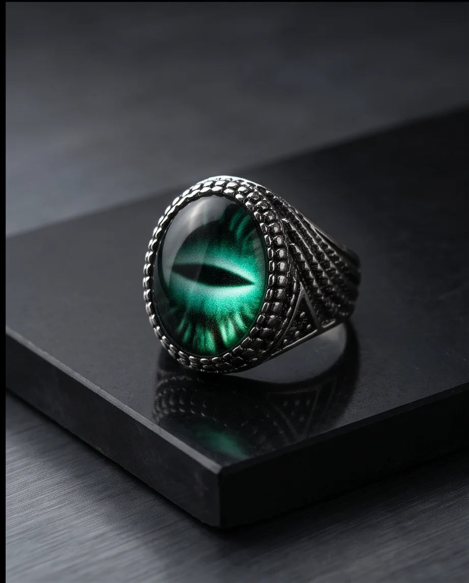 Obsidian Scale Slit-Pupil Silver Ring