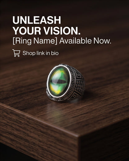 Emerald Green Slit-Pupil Dragon-Eye Greek Key Silver Ring