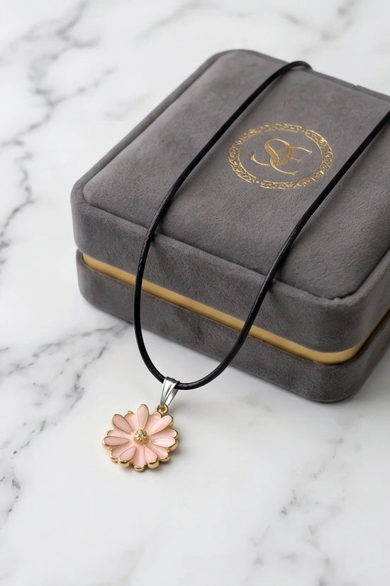 Blush Pink Enamel Sunflower Pendant Necklace