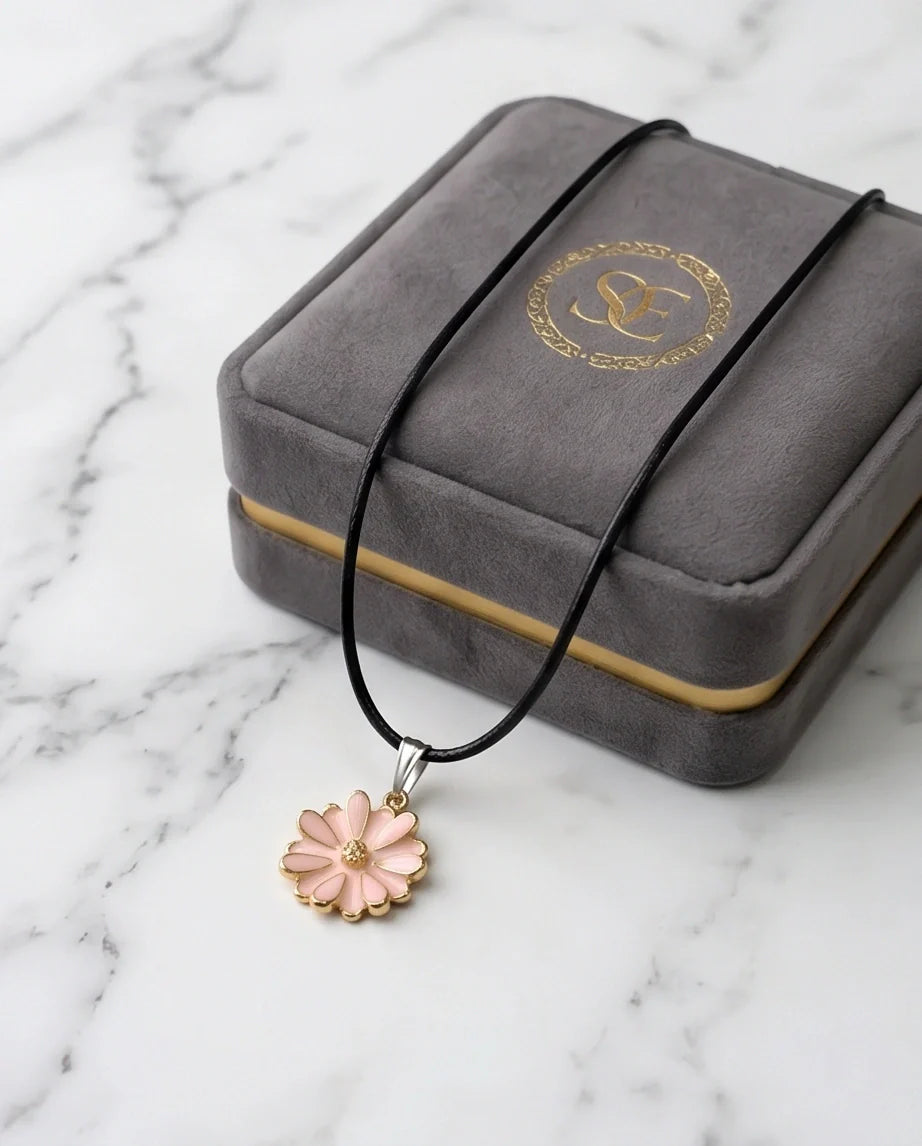 Blush Pink Enamel Sunflower Pendant Necklace