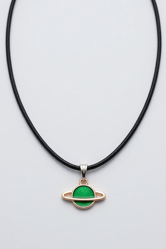 Gold and Green Saturn Planet Necklace