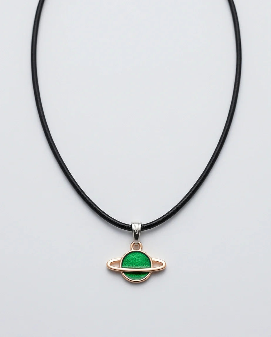 Gold and Green Saturn Planet Necklace