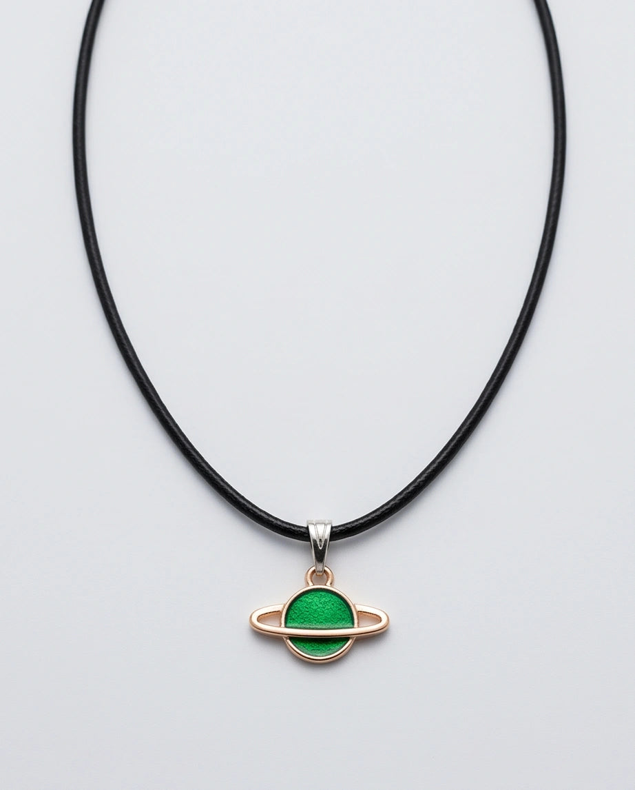 Gold and Green Saturn Planet Necklace