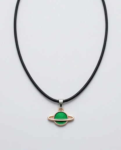 Gold and Green Saturn Planet Necklace