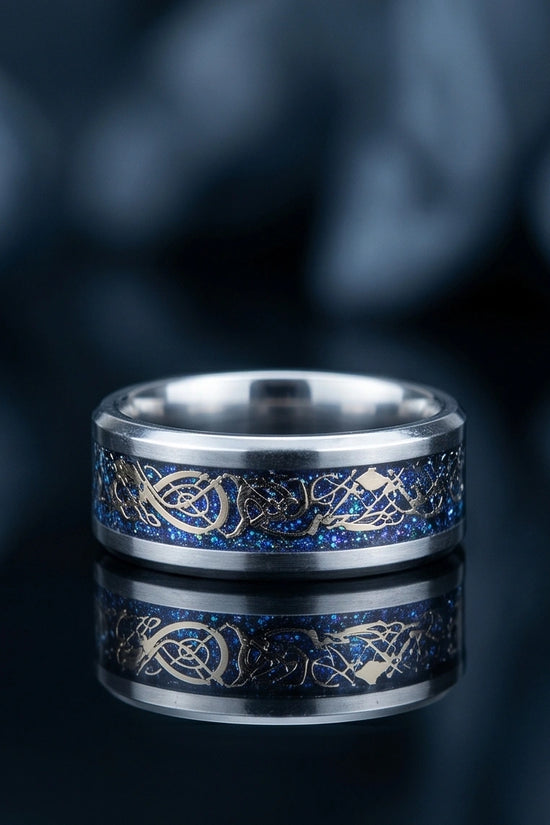 Blue Glitter Celtic Dragon Knot Band Ring
