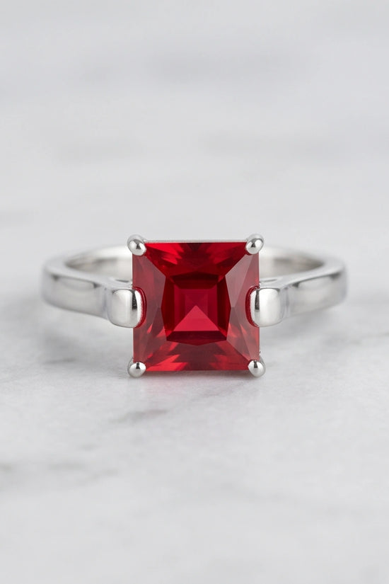 Sterling Silver Princess-Cut Red Ruby Solitaire Ring