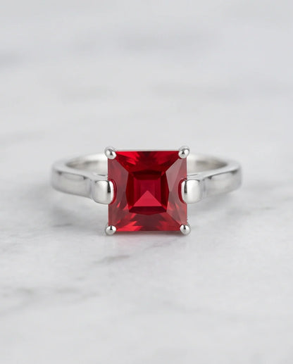 Sterling Silver Princess-Cut Red Ruby Solitaire Ring