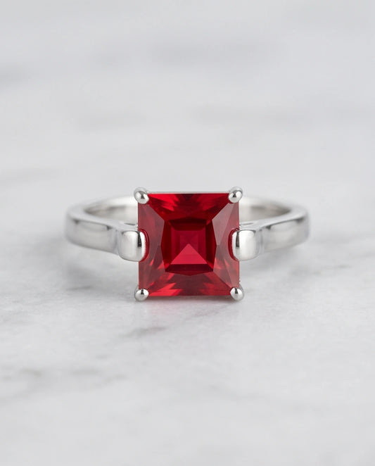 Sterling Silver Princess-Cut Red Ruby Solitaire Ring