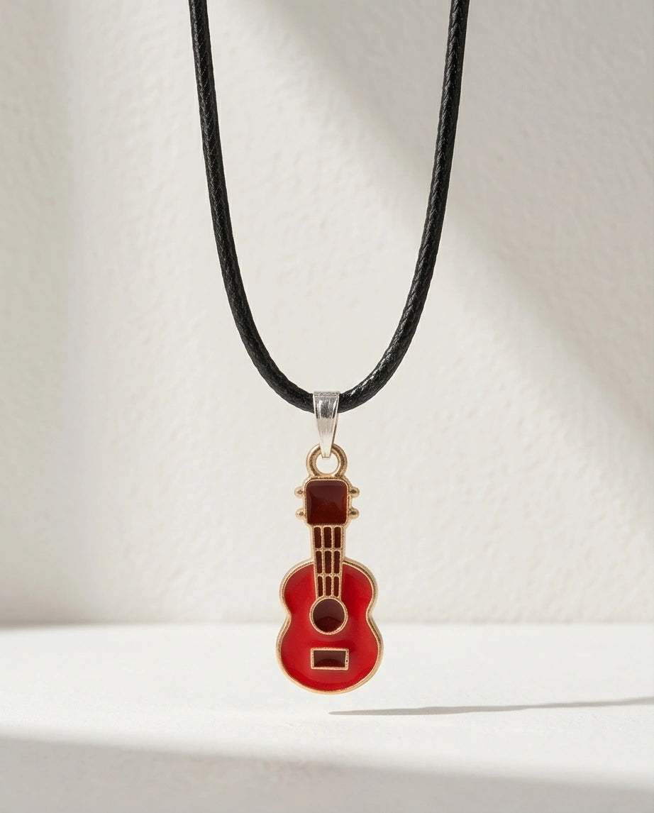 Gold and Red Acoustic Guitar Necklace