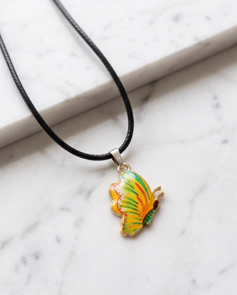 Bright Yellow & Green Butterfly Cord Necklace