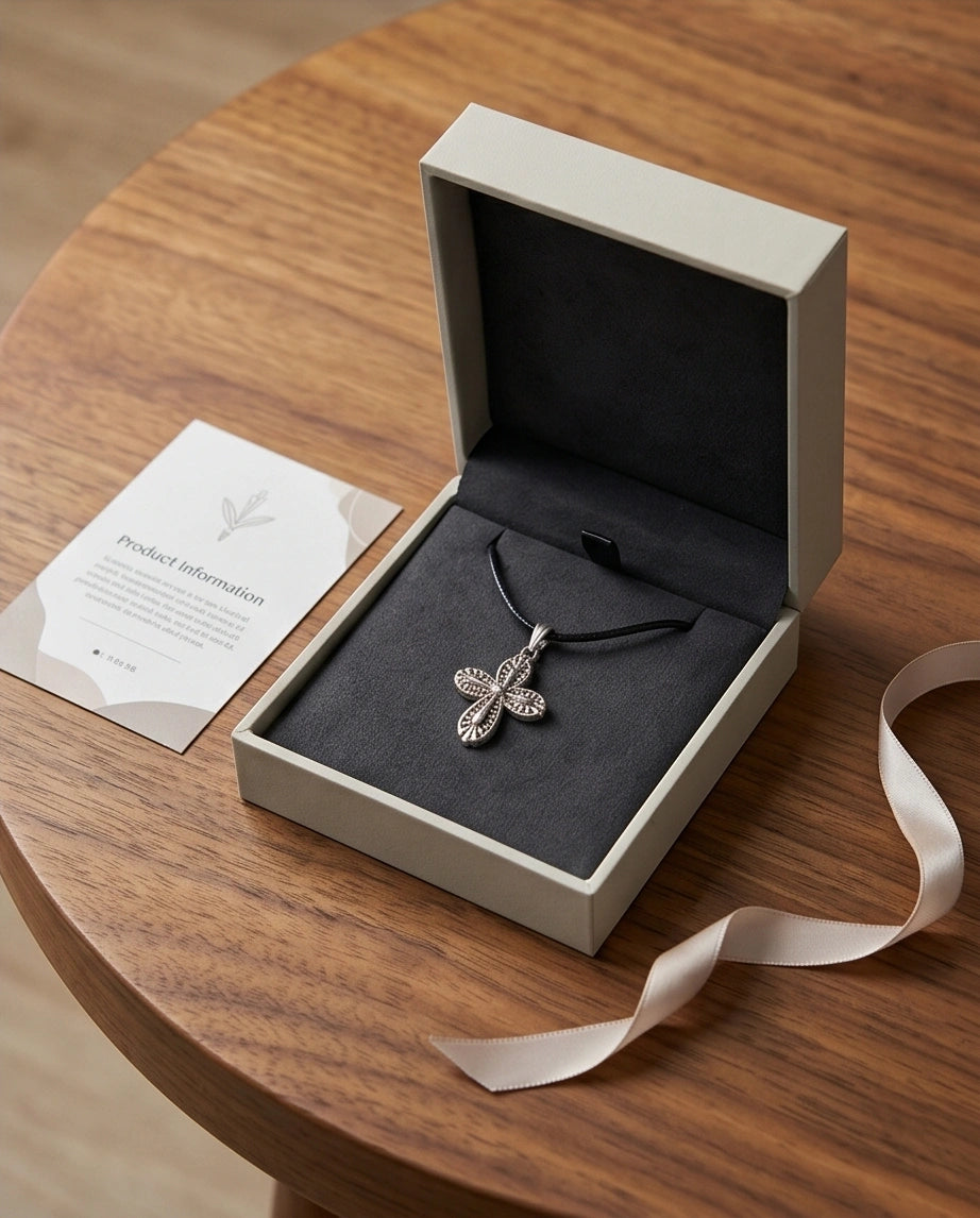 Silver Textured Petal Cross Necklace