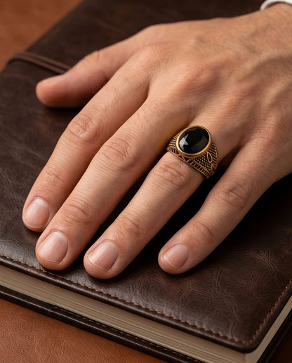 Antique Gold Oval Onyx Engraved Signet Ring