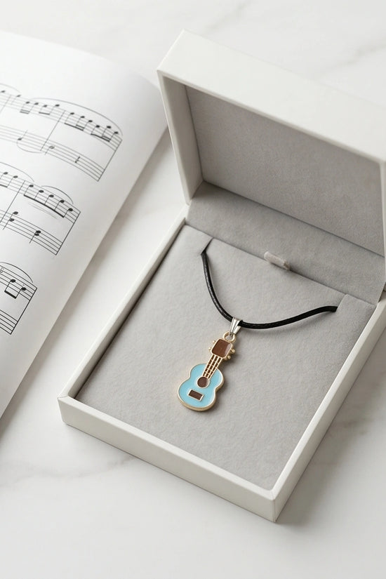 Gold and Light Blue Acoustic Guitar Necklace