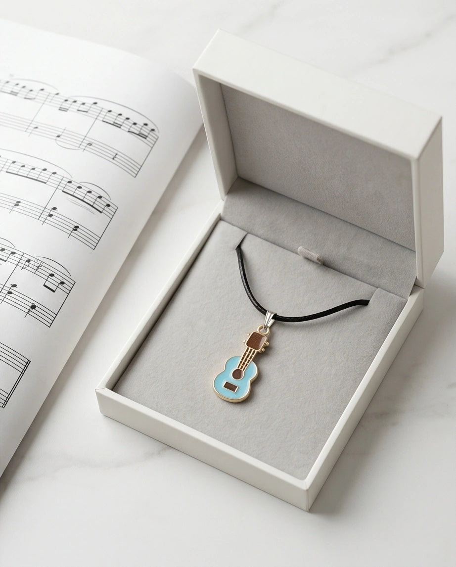 Gold and Light Blue Acoustic Guitar Necklace