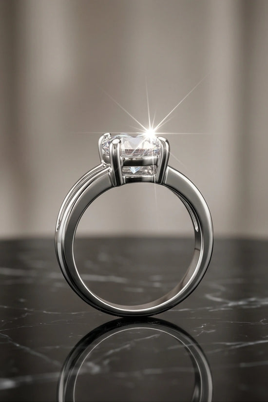 Sterling Silver Round-Cut Split Shank Moissanite Solitaire Ring