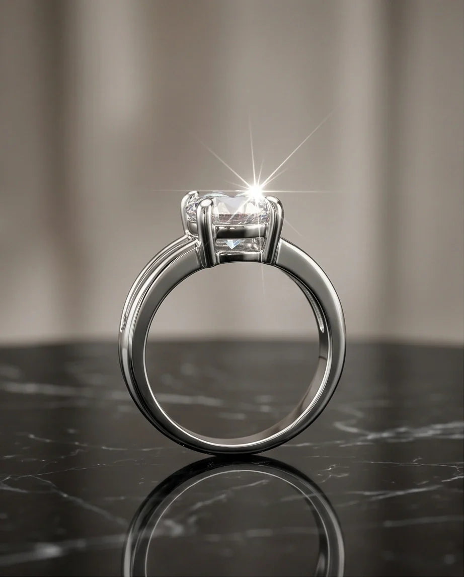 Sterling Silver Round-Cut Split Shank Moissanite Solitaire Ring