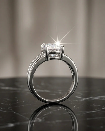 Sterling Silver Round-Cut Split Shank Moissanite Solitaire Ring