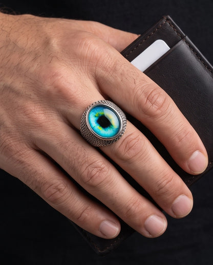 Cyan Ocular Mesh Silver Ring