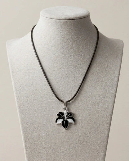 Bold Black and White Lily Enamel Pendant Necklace