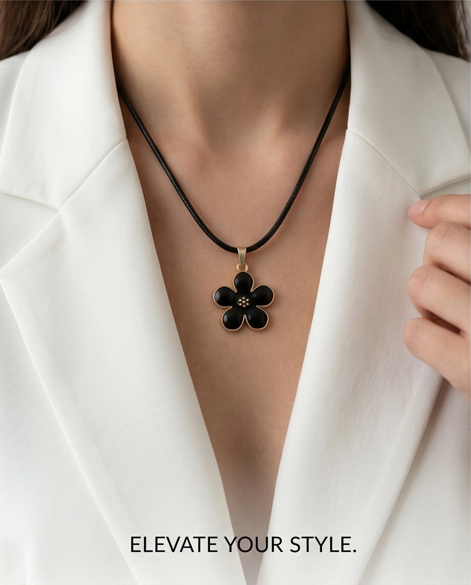 Gold and Black Blossom Flower Necklace