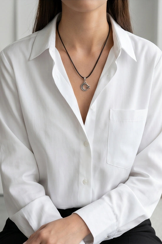The Celestial Path: Matte Silver Crescent Moon & Star Pendant Necklace