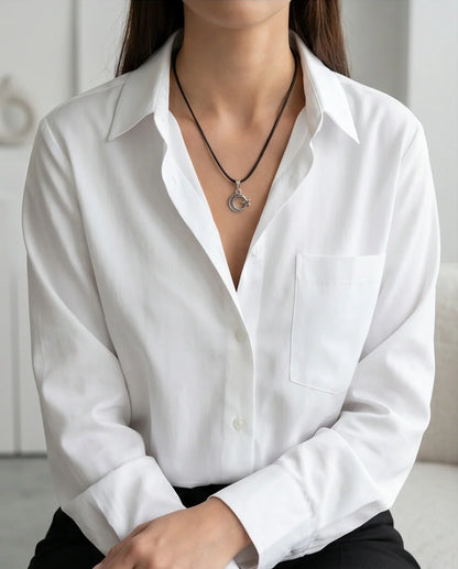The Celestial Path: Matte Silver Crescent Moon & Star Pendant Necklace