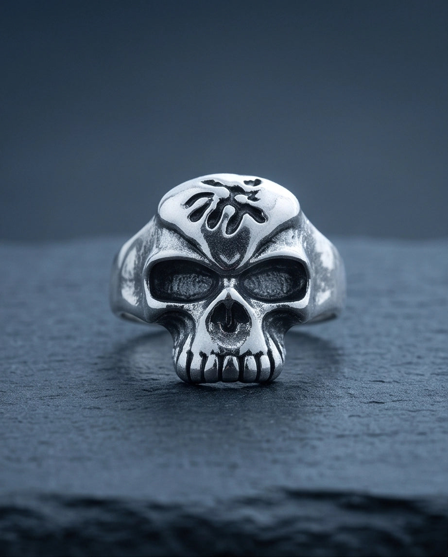 Spider Emblem Skull Signet Ring
