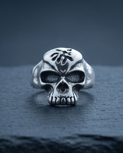 Spider Emblem Skull Signet Ring