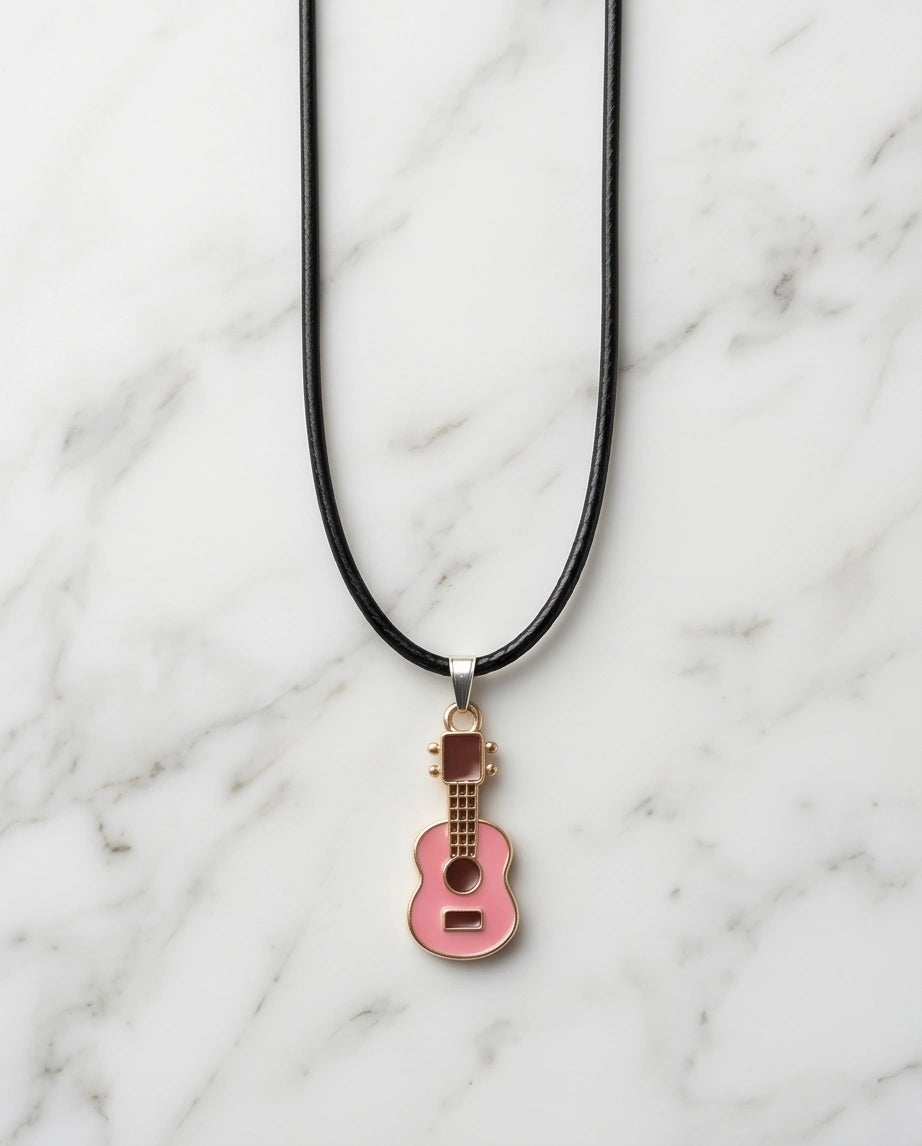 Gold and Pink Acoustic Guitar Necklace