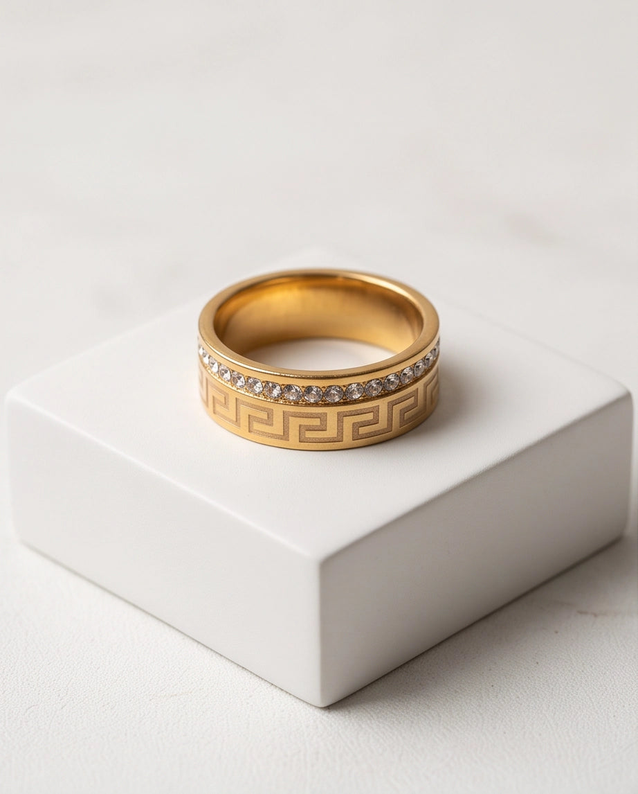Greek Key Crystal Eternity Band