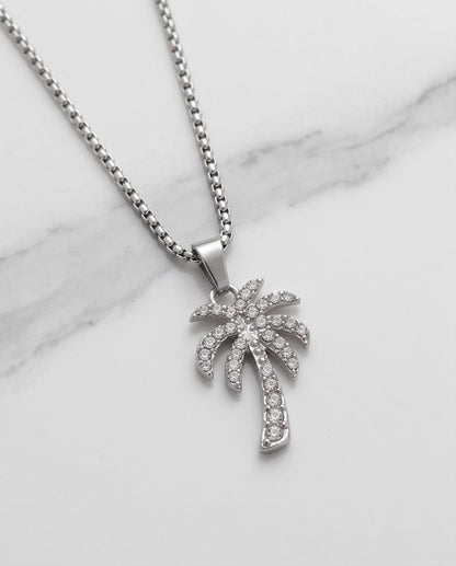 Silver Crystal Pavé Palm Tree Pendant Necklace
