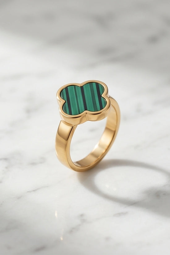 Golden Malachite Clover Minimalist Ring