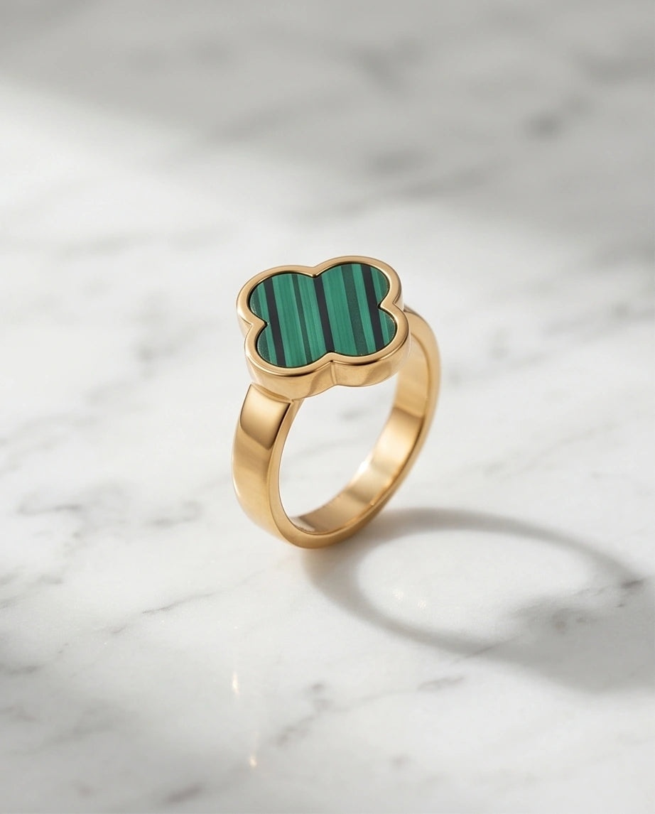 Golden Malachite Clover Minimalist Ring