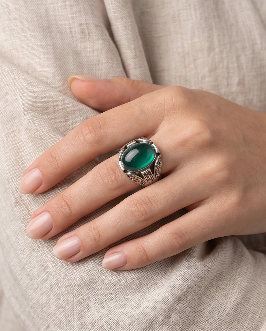 Jade Equinox Stippled Signet Ring