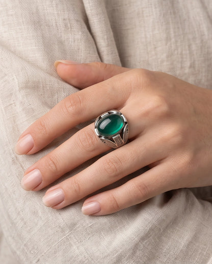 Jade Equinox Stippled Signet Ring
