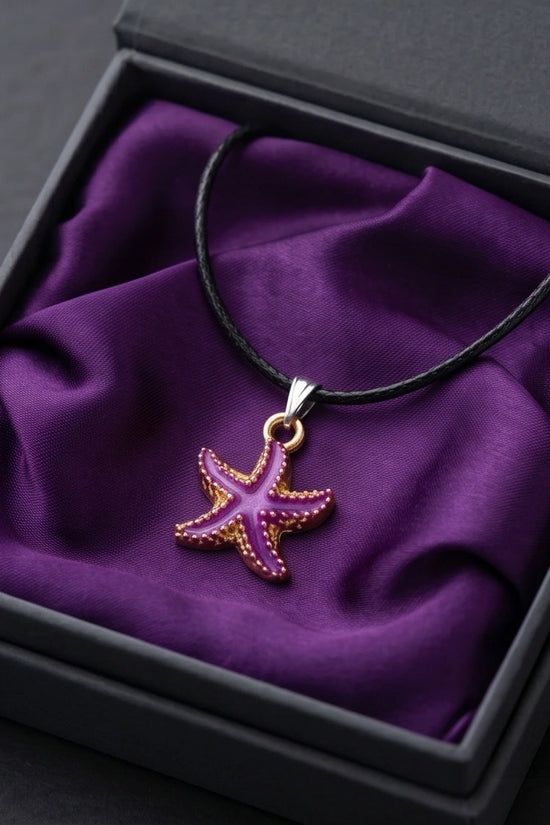 Textured Purple Starfish Enamel Pendant Necklace