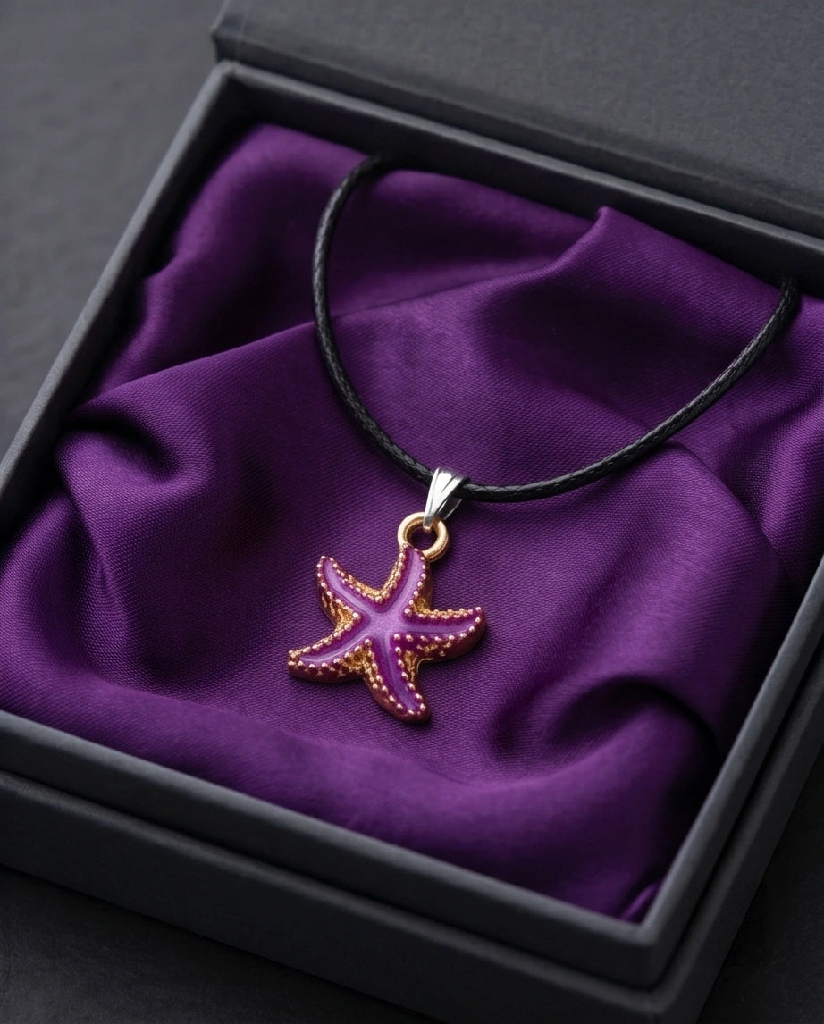 Textured Purple Starfish Enamel Pendant Necklace