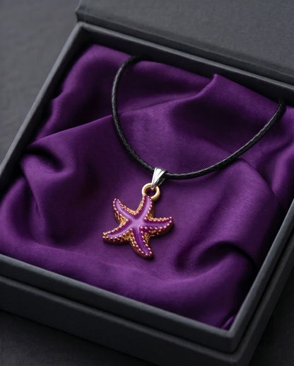 Textured Purple Starfish Enamel Pendant Necklace