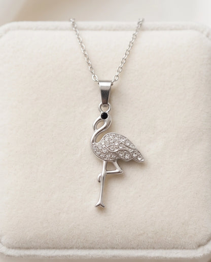 Silver Crystal Paved Flamingo Pendant Necklace