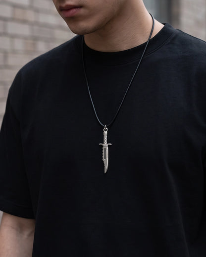 Silver Tactical Dagger Cord Necklace