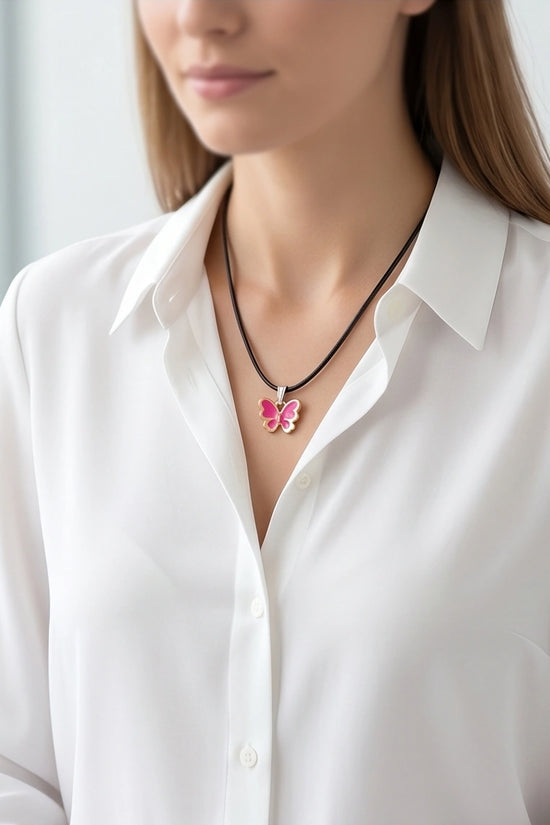 Gold and Pink Butterfly Necklace