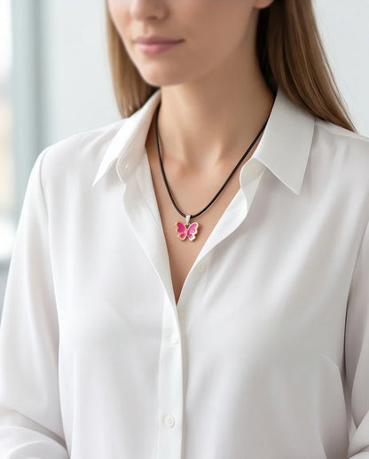 Gold and Pink Butterfly Necklace