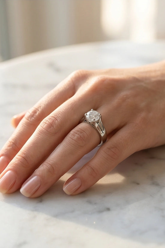 Sterling Silver Integrated Cathedral Round-Cut Moissanite Ring